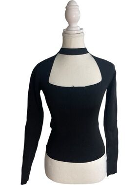 Zara Square Choker Neck Knit Top Black